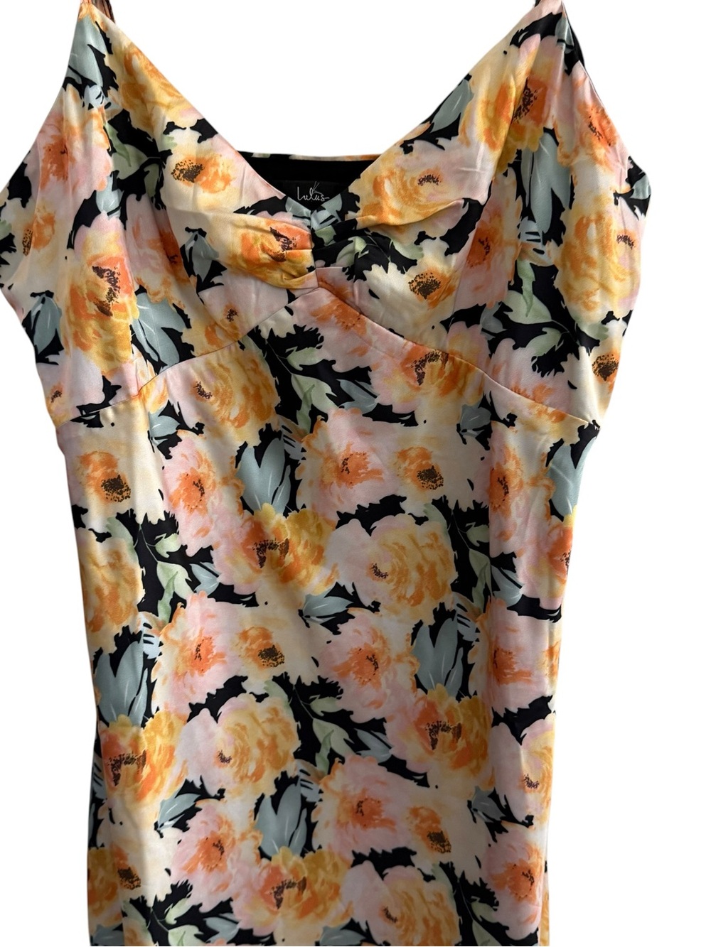 Lulus XL Floral Satin Midi Slip Dress